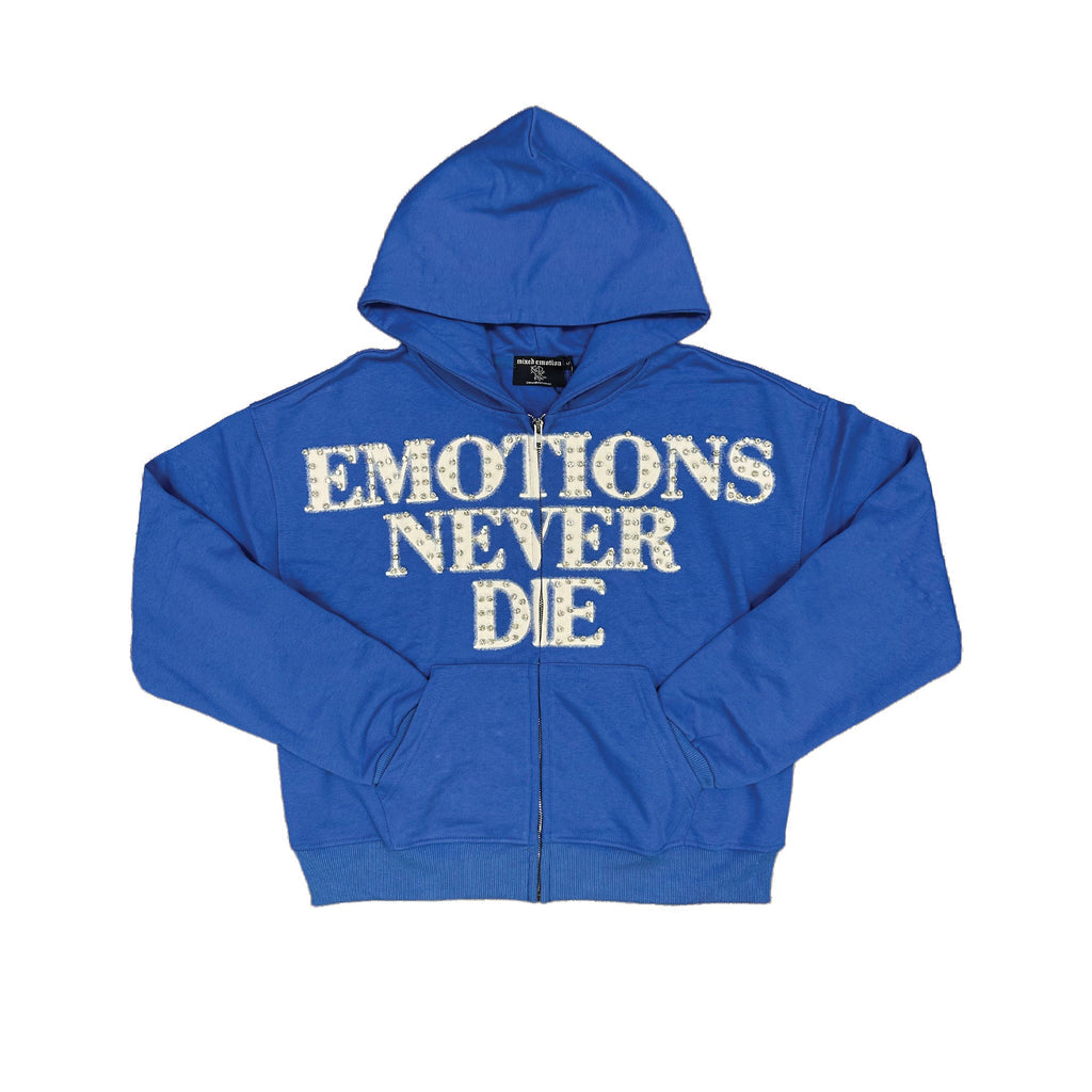 Mixed Emotion - Blue End Rhinestone Hoodie - Blue